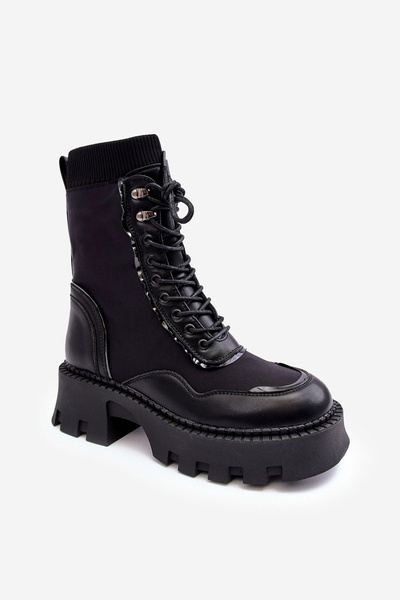 Bottines épaisses à lacets en cuir pour femmes noires Seloma