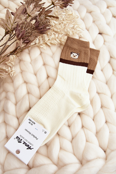 Chaussettes pour femmes avec ours en peluche crème