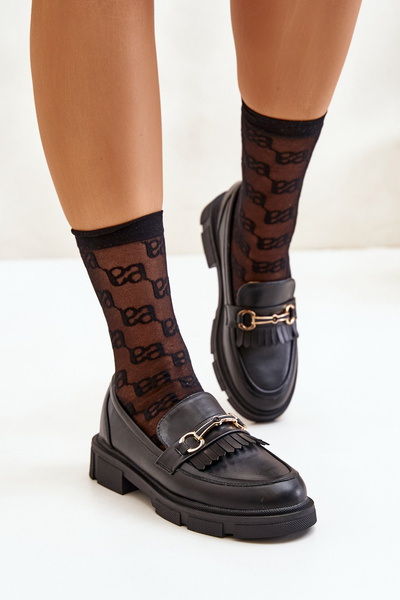 Mocassins Pour Femmes Avec Décoration En Cuir Eco Noir Tialorae