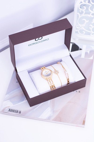 Giorgio Dario Set Auksinis moteriškas laikrodis su dviem cirkonio apyrankėmis