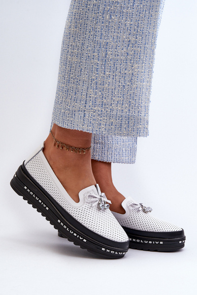 Damen Lederslipper mit Plateausohle von S.Barski LR400 Weiß