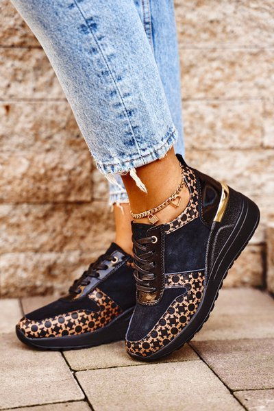 Sportliche Damen Schuhe Sneakers Leder Schwarz Metronus