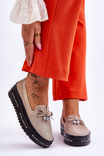 Women's Slip-on Leather Sneakers Glittering Golden Raven