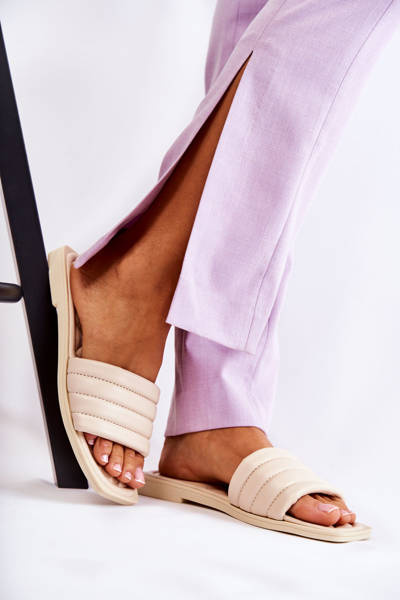 Chaussons Femme En Cuir Avec Matelassé Beige Raula