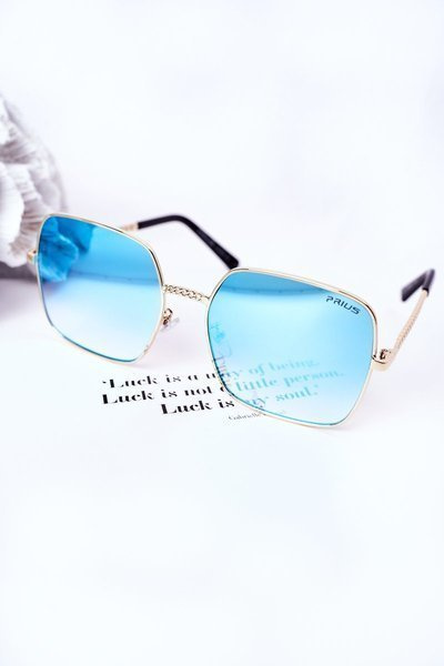 Goldene quadratische Sonnenbrille mit blauen Ombre-Gläsern
