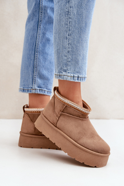 Platform Snow Boots With Decorative Embroidery Light Beige Heslania