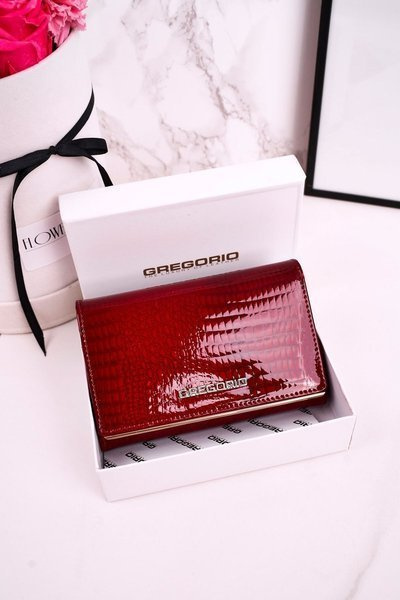 Large Leather Women's Wallet GREGORIO Shiny Red