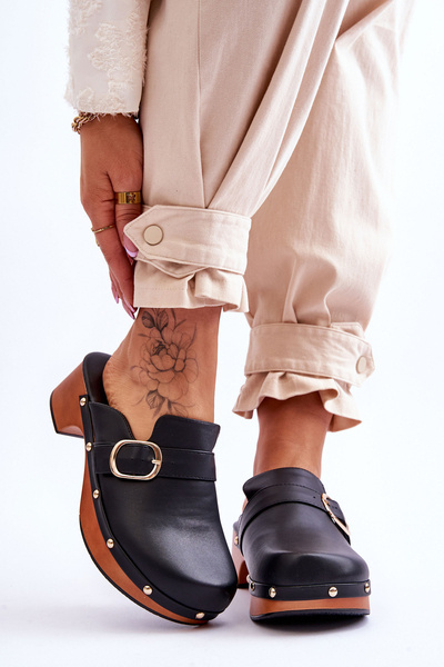 Chaussons Cuir Femme Sabots Noir Fanett