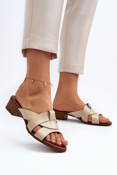 Zazoo 40236 Sandales à Talons Bas Femme en Cuir Beige