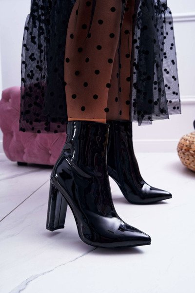 Women's Stiletto Pointed Booties Lacquered Black Demens
