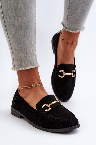 Mocassins Femme à Talon Plat avec Embellissement Noir Avolie