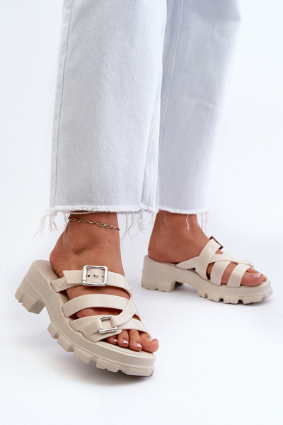 Duftende Damen Pantoletten Mit Niedrigem Absatz ZAXY NN285042 Beige