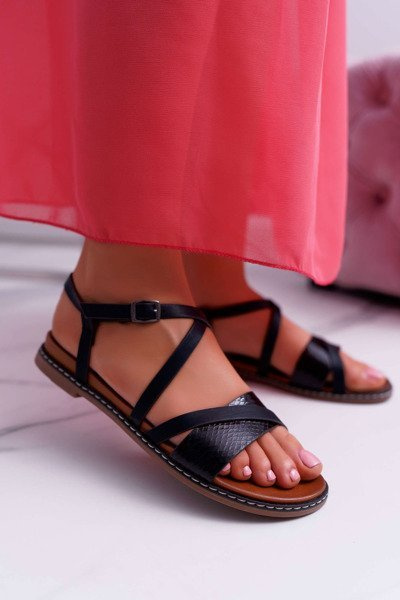 Damen Flache Sandalen Sergio Leone SK019 Schwarz Dariana