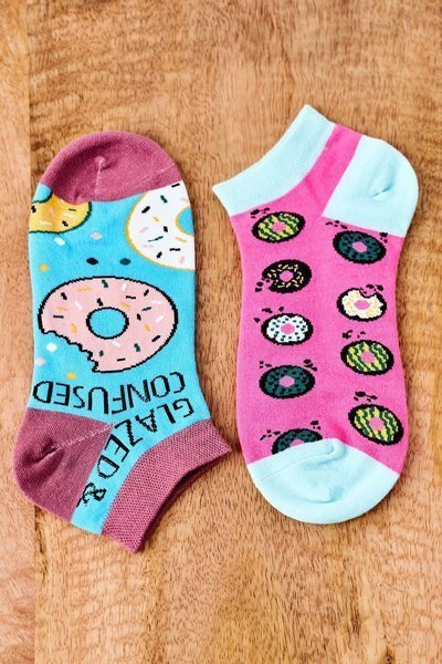 Chaussettes Dépareillées Avec Donuts Bleu-Rose