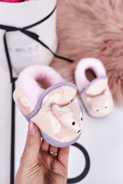 Chaussons d'intérieur pour enfants sur bande élastique avec renard rose Leo