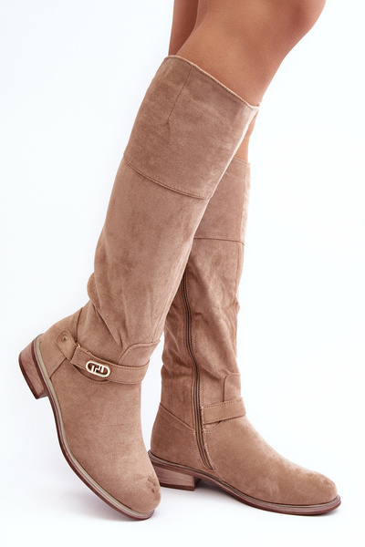 Bottines doublées en daim talon plat SBarski HY07-31 Beige