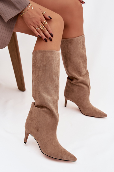 Bottes damselles à enfiler isolantes à talon Beige Olive