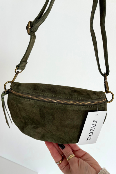 Sac banane en cuir suède vert Wessa