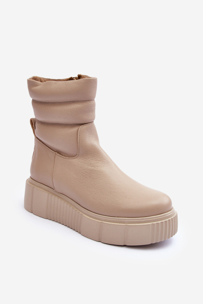 Bottes Plateformes En Cuir Pour Femme Beige Clair Suam