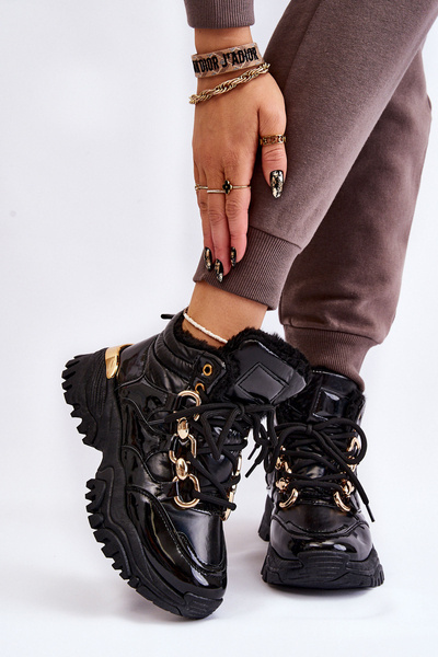 Bottes De Sport Isolées Pour Femmes Trappers À Lacets Noir Bastini