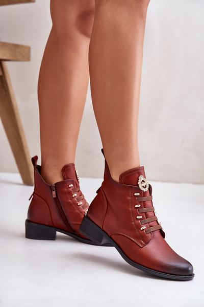 Bottines Basses Isolées Avec Fermeture Éclair Et Décoration Marron Nevalia