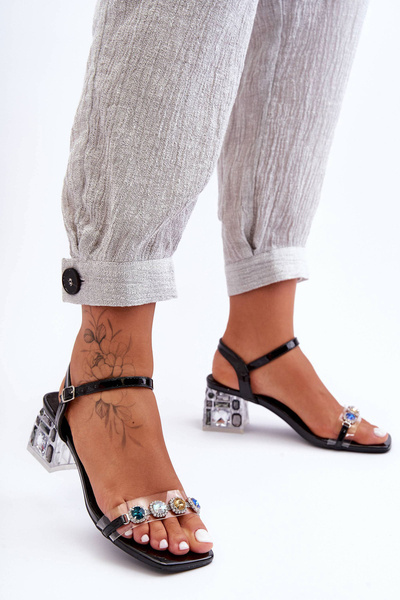 Damen Sandalen Mit Kristallen Auf Absatz Schwarz SBarski MR1037-01