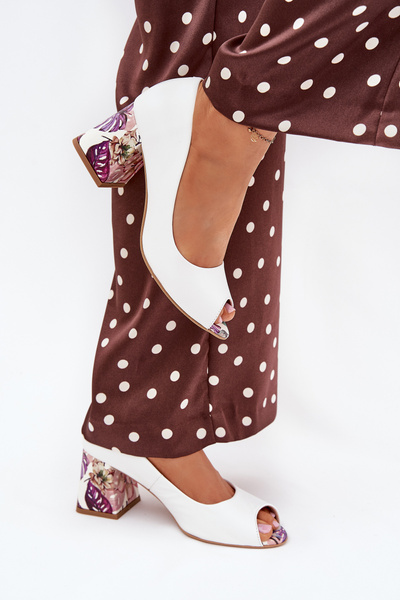 Pantofi din piele cu toc decorativ Lewski Shoes 2608/K alba