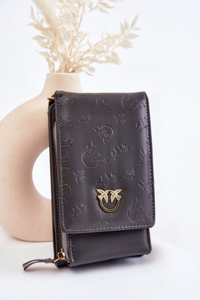 Modisches Handtaschen-Portemonnaie 2in1 mit Prägung Grau Savano