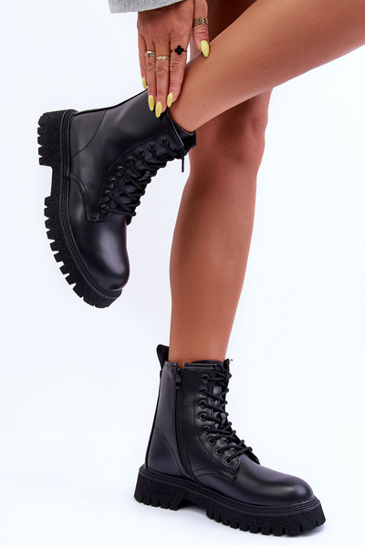 Bottes en cuir Worker pour femmes, Poonah noir