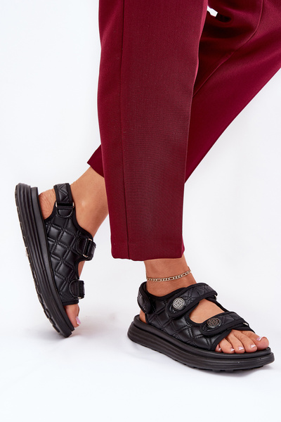 Sandale Femeie Cu Detalii Decorative Pe Velcro Negre Zoliner