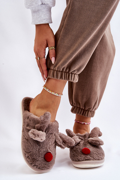 Chaussons Femme Avec Fourrure Et Renne Gris Sopya