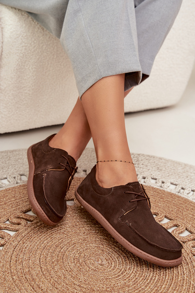 Chaussures pour femmes de type barefoot en daim naturel Zazoo 327 chocolat