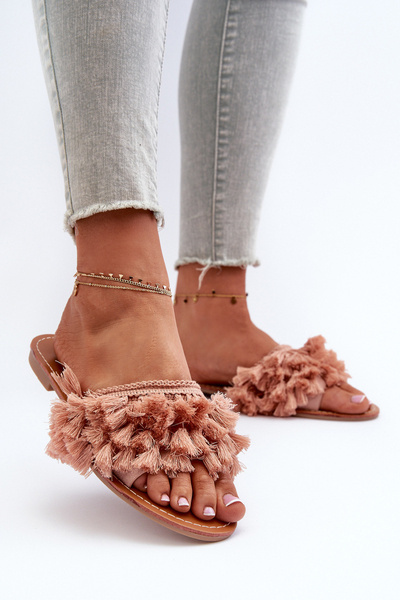 Chaussons Plats Femme à Pompons Dirty Pink Rialle