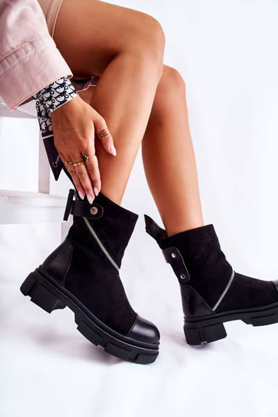Bottes en daim à la mode pour femmes avec fermeture éclair noir Kandell