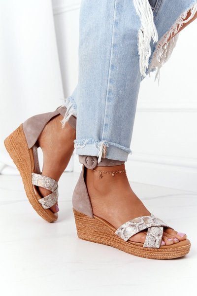 Sandale cu pană din piele de căprioară Maciejka 04565-04 Beige-Gold