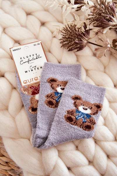 Chaussettes Douces Et Chaudes Femme Ours En Peluche Gris