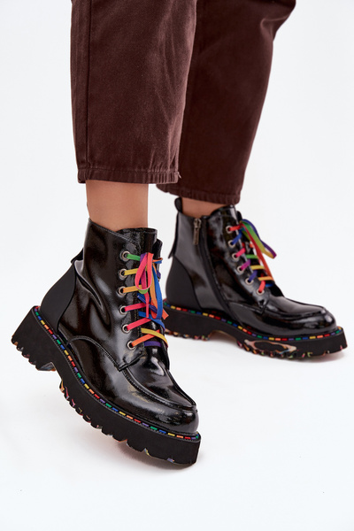 Botine din piele lacuită pentru femei Artiker 57C0064 Negru