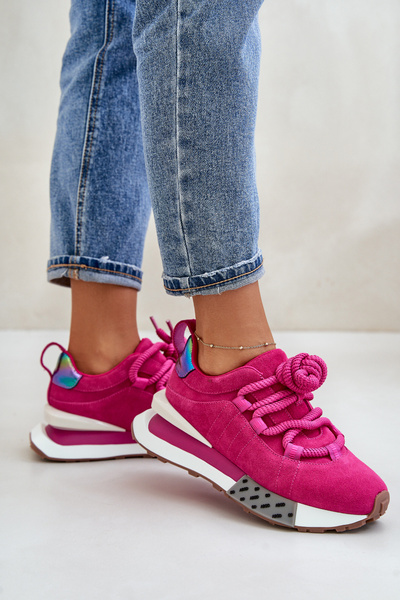 Damen Wildleder Sneaker Auf Plattform Mit Dicker Schnürung Fuchsia Artiker 55C0086