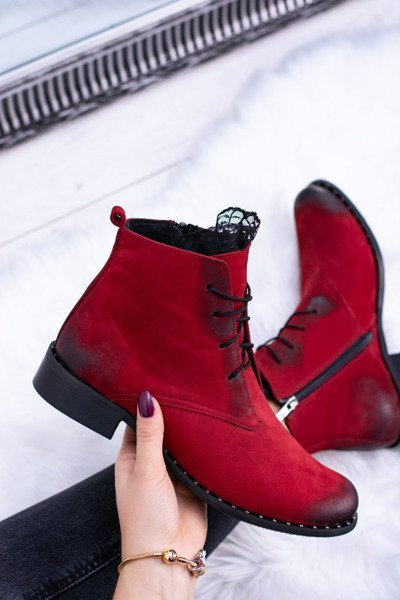 Leather Red Women's Lace-up Booties Millano