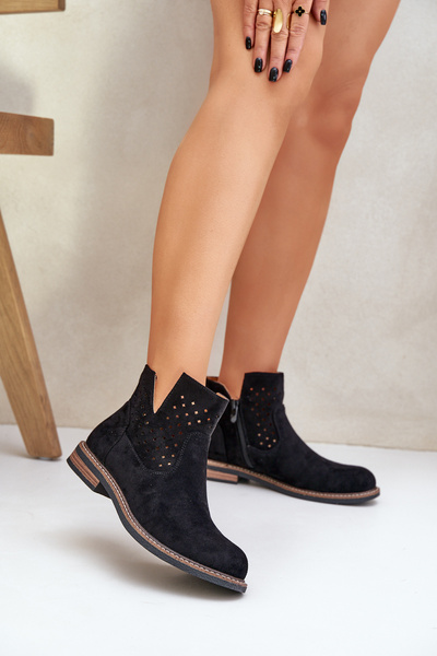 Bottines à talon plat avec tige ajourée noires Elivaya