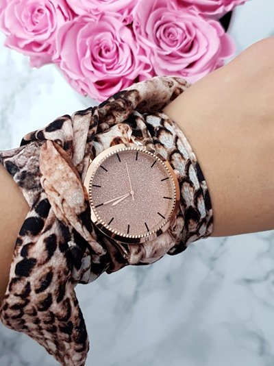 Montre Femme Michael John Etna Sur Ruban Brocart Or Rose