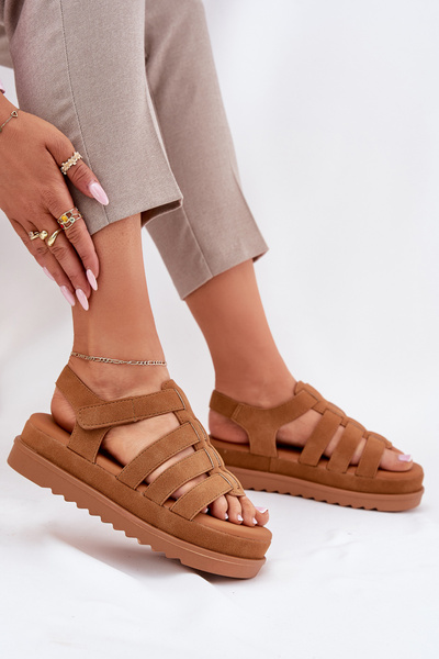 Sandale Dama Pe Platforma Eco Suede Camel Filisenia