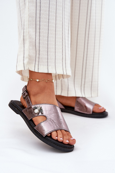 Flache Damen Sandalen Mit Dekorativem Detail Silber Vinceza 17378