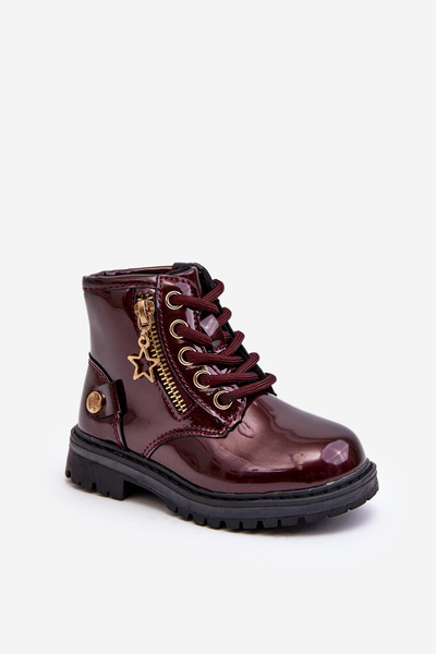 Bottines zippées en cuir verni bordeaux Felori