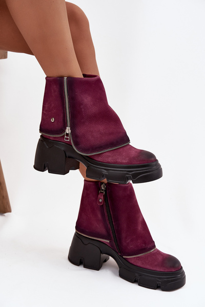 Leder Damenstiefeletten mit umgedrehtem Schaft Maciejka 07145-23 Bordeaux