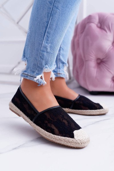 Lu Boo | Schwarze Spitze Espadrilles Hilary Tennisschuhe