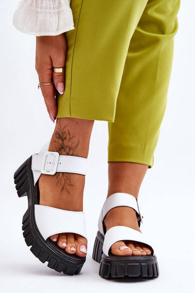 Flache Damensandalen aus Leder Weiß Dean