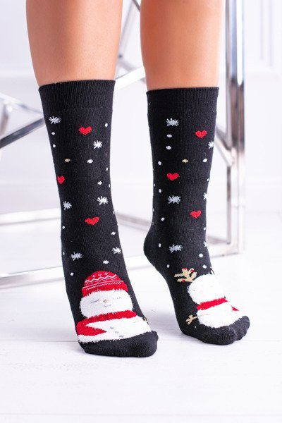 Ladies' Christmas Socks Anti-Slip Black With Snowman