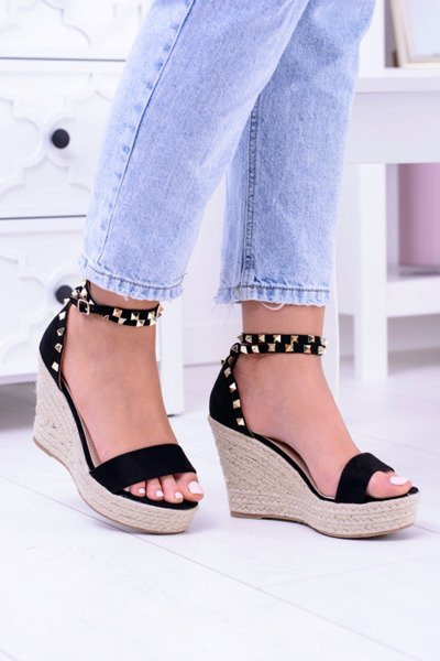 Sandale negre pentru femei pe ancora espadrilles coco