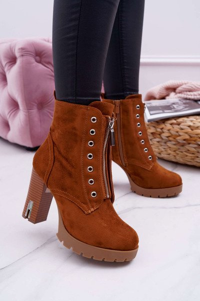 Bottes à talons aiguilles pour femmes, fermeture éclair ornementale, daim Camel Imagine
